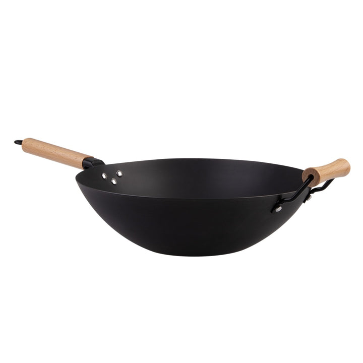 Black Carbon Steel Pre-Seasoned Stir Fry Pan 35.5Cm Dia. W/ Beechwood Handle Dline