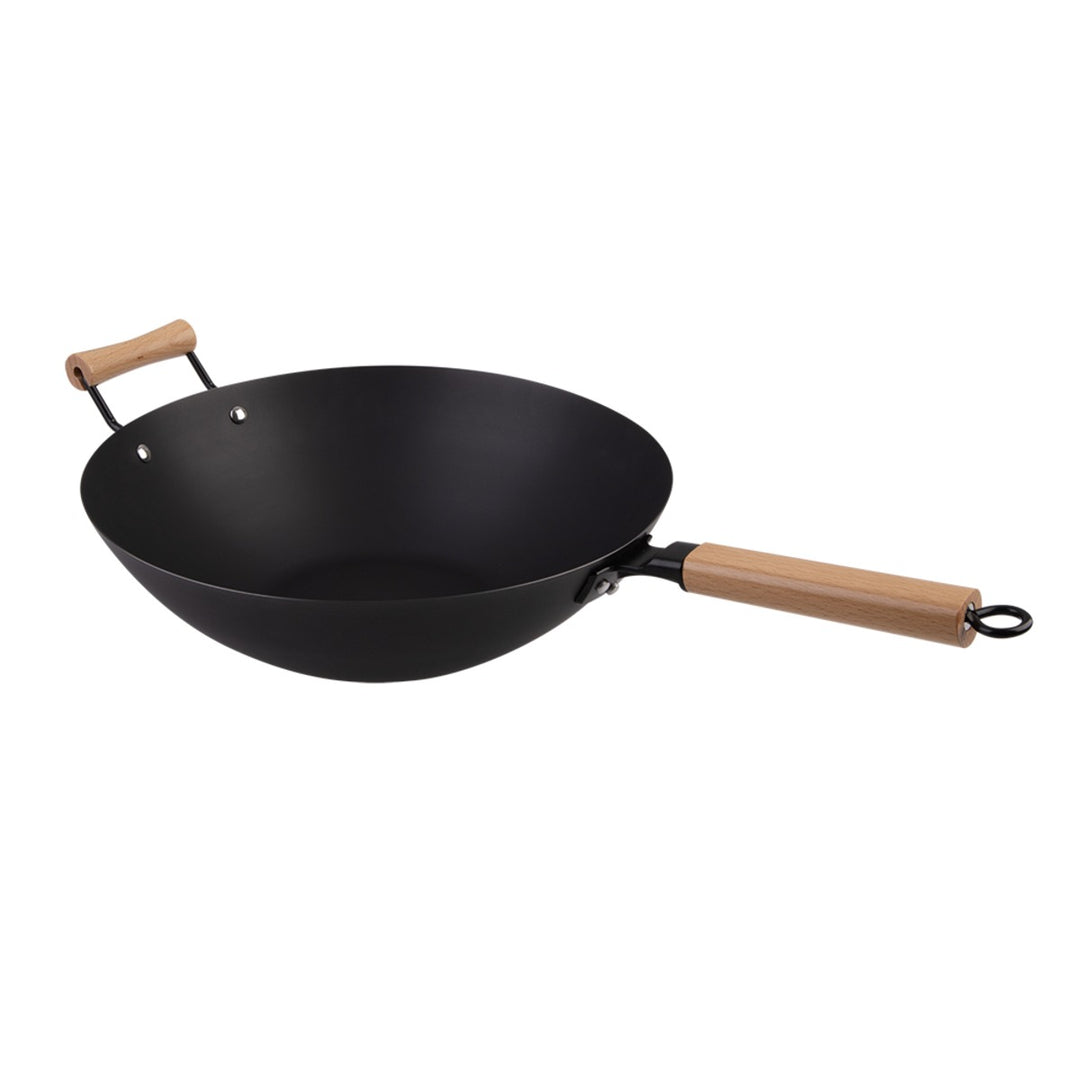 Black Carbon Steel Pre-Seasoned Stir Fry Pan 35.5Cm Dia. W/ Beechwood Handle Dline