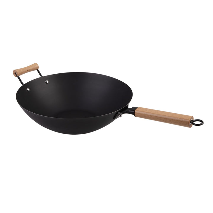 Black Carbon Steel Pre-Seasoned Stir Fry Pan 35.5Cm Dia. W/ Beechwood Handle Dline