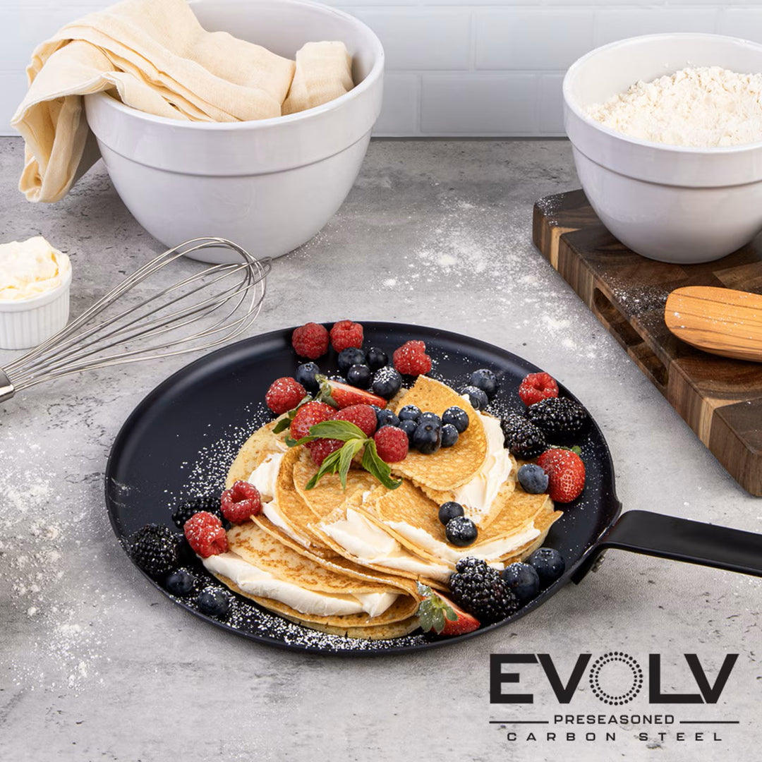 Evolv Pre-Seasoned Carbon Steel Crepe/Roti Pan - 28Cm