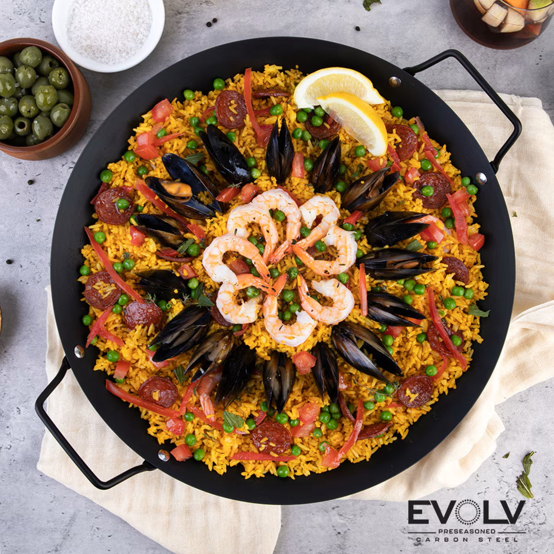 Evolv Pre-Seasoned Carbon Steel Paella Pan - 38Cm