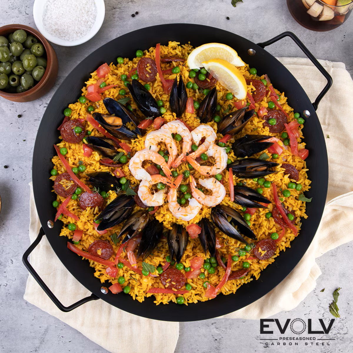 Evolv Pre-Seasoned Carbon Steel Paella Pan - 38Cm