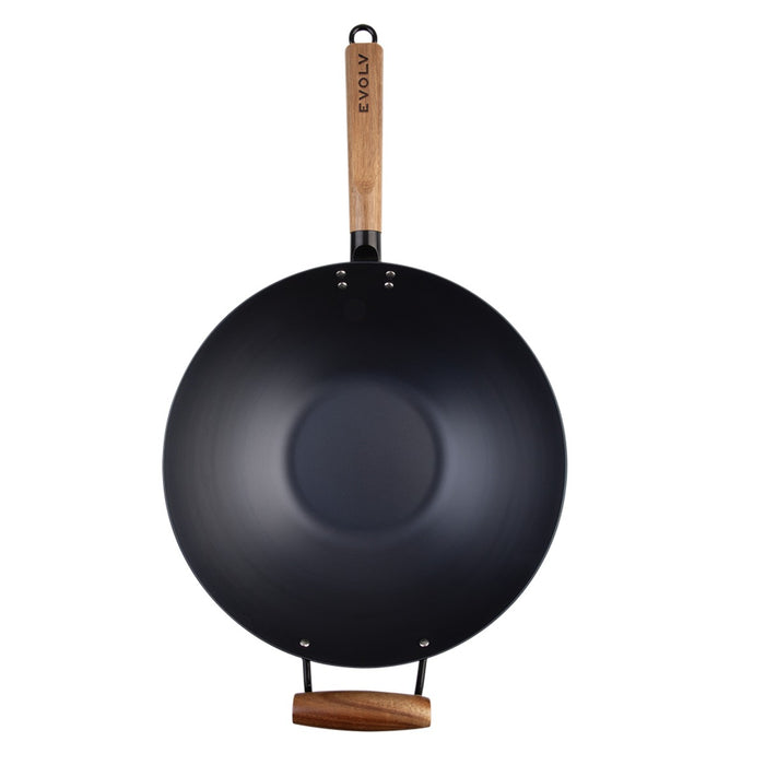 Evolv Pre-Seasoned Carbon Steel Wok - 35Cm With Acacia Wood Handle