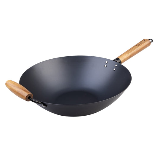 Evolv Pre-Seasoned Carbon Steel Wok - 35Cm With Acacia Wood Handle