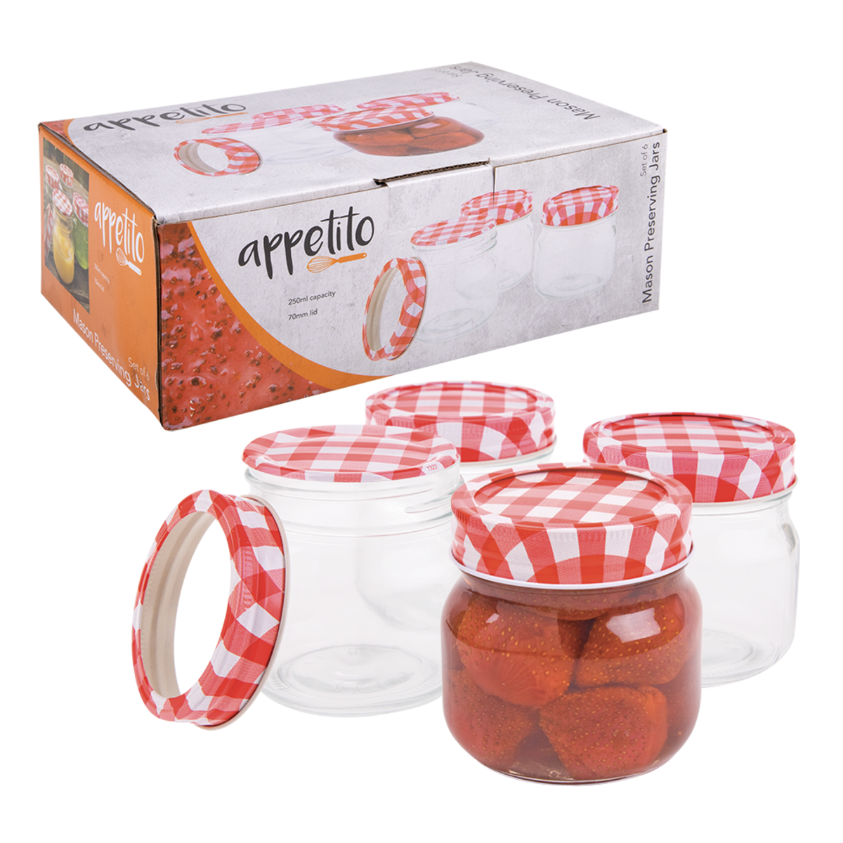 Appetito Mason Preserving Jars (Set Of 6) - 250Ml