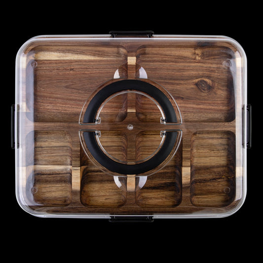 Alfresco Lane Acacia Wood 6 Comp. Rectangular Grazing Platter W/ Lid