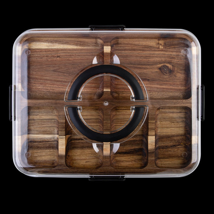 Alfresco Lane Acacia Wood 6 Comp. Rectangular Grazing Platter W/ Lid