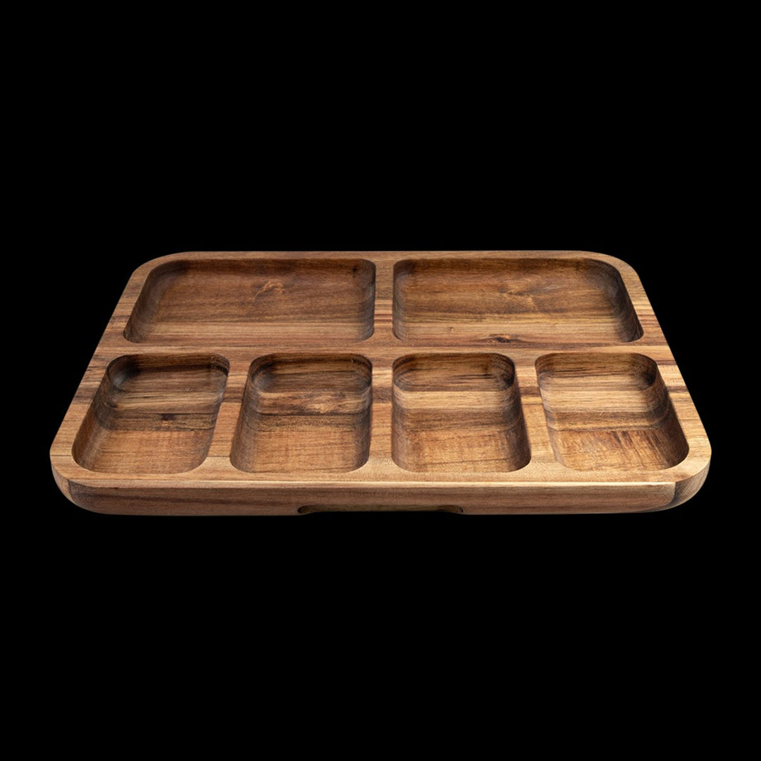 Alfresco Lane Acacia Wood 6 Comp. Rectangular Grazing Platter W/ Lid