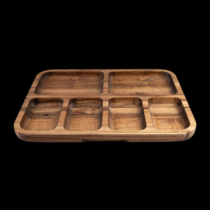 Alfresco Lane Acacia Wood 6 Comp. Rectangular Grazing Platter W/ Lid