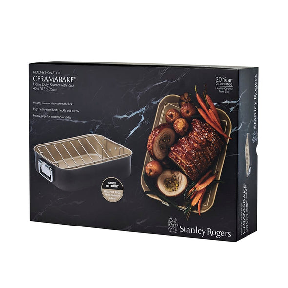 Stanley Rogers Ceramabake 40cm x 30.5cm x 9.5cm Heavy Duty Roaster with Rack