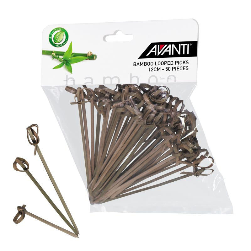 50pc Avanti 12cm Bamboo Looped Picks Kitchen Food Cocktails/Sweets Fork NAT