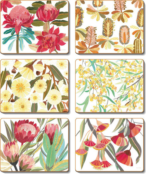 Cinnamon Native Floral Collage Cork Backed Table Placemats Set 6