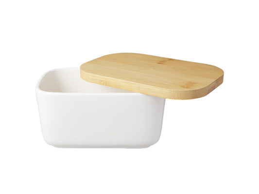White Basics Butter Dish Bamboo Lid