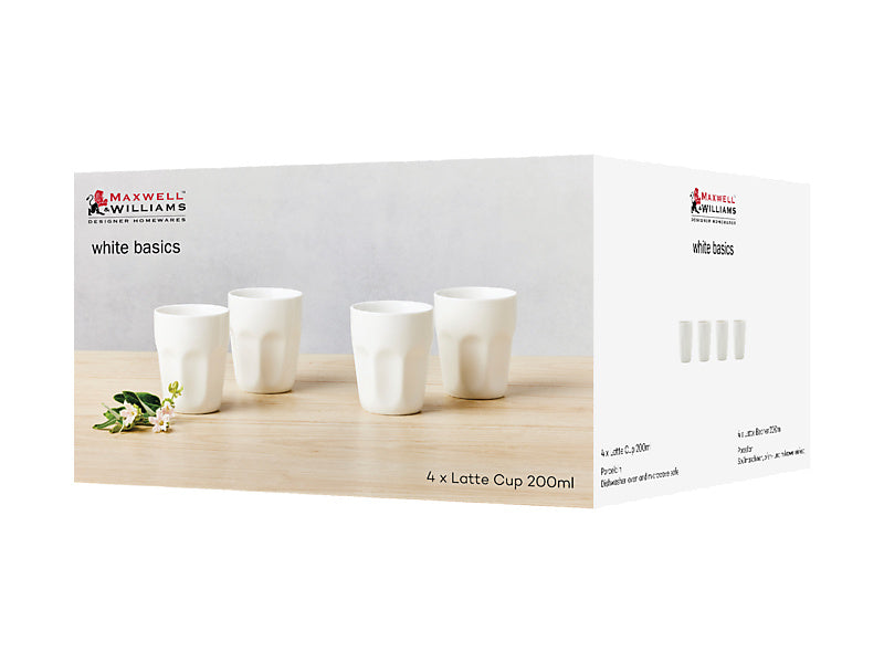 Mw White Basics Latte Cup 220ml Set Of 4 Gift Boxed