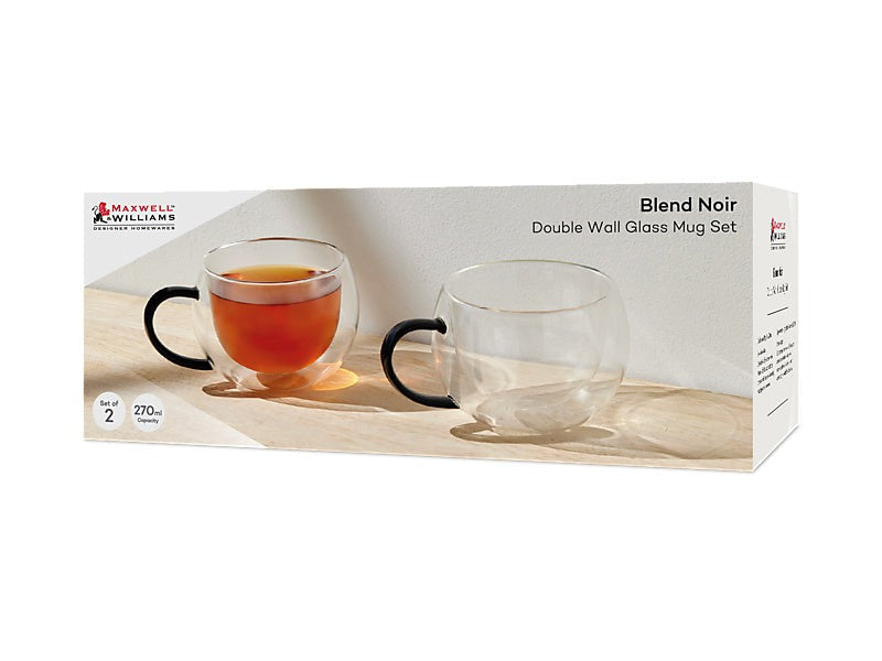 Mw Blend Noir Double Wall Glass Mug 270Ml Set Of 2 Gift Boxed