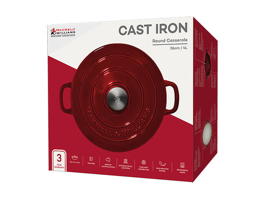 Mw Cast Iron Round Casserole Merlot 26Cm / 4L Gift Boxed