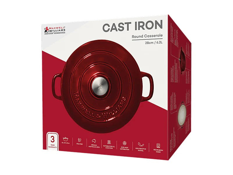Mw Cast Iron Round Casserole Merlot 28Cm / 6.2L Gift Boxed
