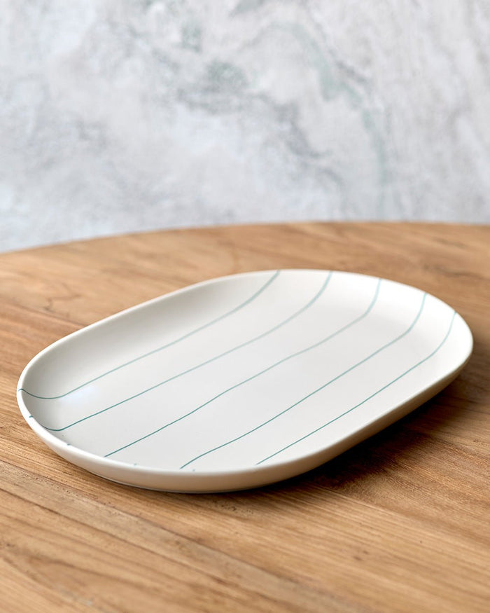 Oval Tray 38 X 26.5Cm - Coastal Junction Cream / Green Stripe - Robert Gordon Australia