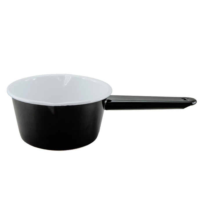 Enamel Milk Saucepan (2 Lips) - Deluxe 2-Tone Black/White - 14Cm - 850Ml