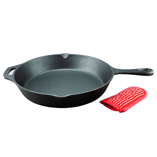 G&S Cast Iron Pre-Seasoned Frypan With Mitt - 33Cm