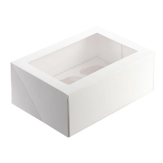 Mondo White Cupcake Box - 6 Cup (10in X 7in X 4in)
