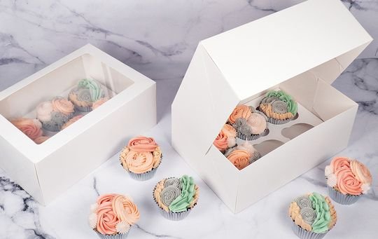 Mondo White Cupcake Box - 6 Cup (10in X 7in X 4in)