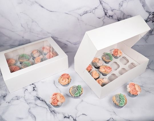 Mondo White Cupcake Box - 12 Cup (14in X 10in X 4in)