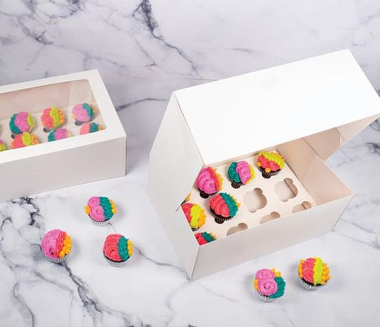 Mondo White Mini Cupcake Box - 12 Cup (10in X 7in X 4in)