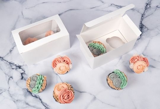 Mondo White Cupcake Box - 2 Cup (4in X 7in X 4in)