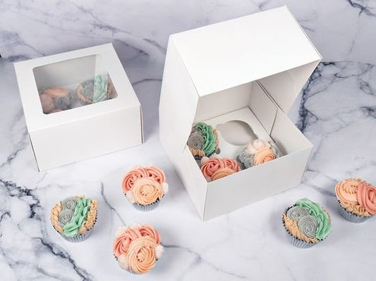 Mondo White Cupcake Box - 4 Cup (7in X 7in X 4in)