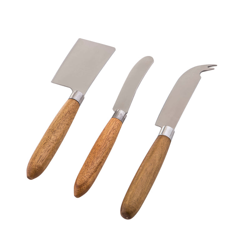 3pc Fine Foods Cheese Pate Knife Cleaver Spreader Stainless Steel Wood Gift Set