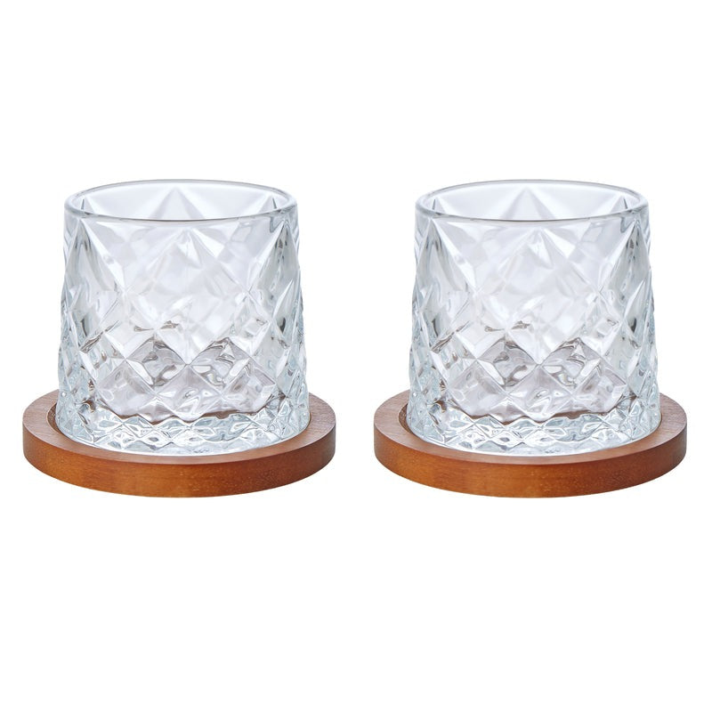 Ff Etched Whisky Glasses With  Coasters Set/2