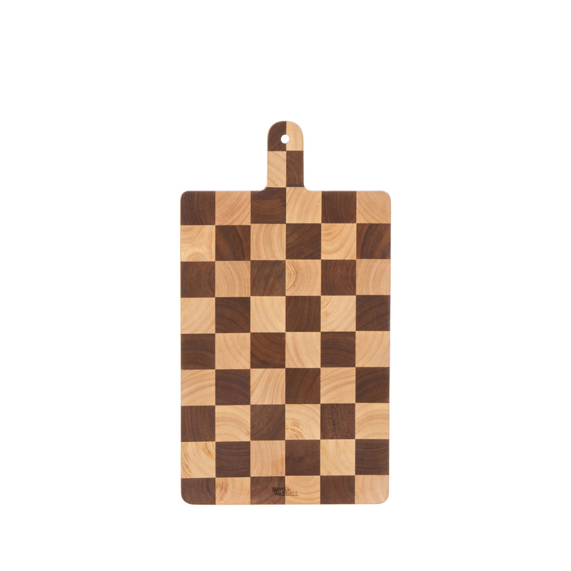 Davis & Waddell Hudson Acacia Wood Checkerboard Serving Board with Handle Natural 44x24x2cm