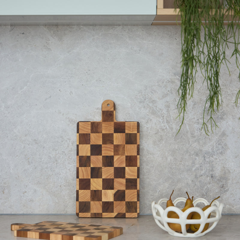 Davis & Waddell Hudson Acacia Wood Checkerboard Serving Board with Handle Natural 44x24x2cm