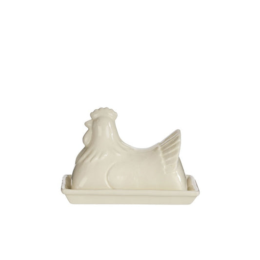 Dw Homestead Hen Butter Dish - White