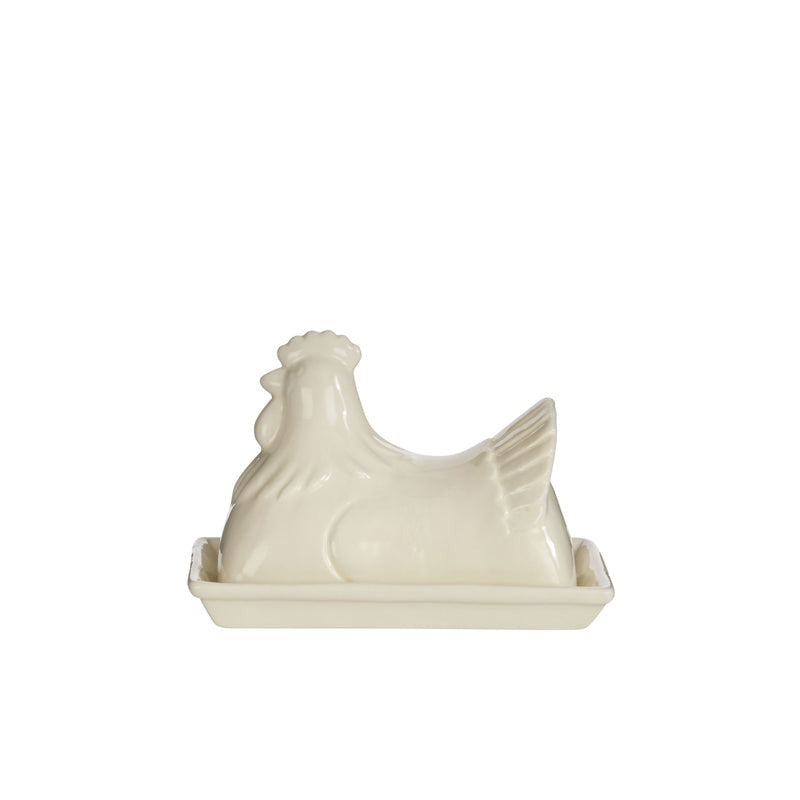Dw Homestead Hen Butter Dish - White