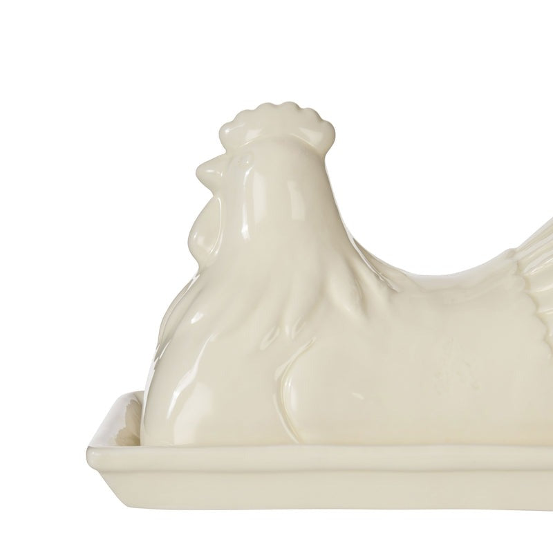 Dw Homestead Hen Butter Dish - White